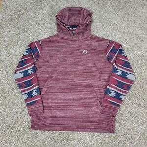 Hooey Mens Small Red Fleece Aztec‎ Hoodie Jacket Pocket